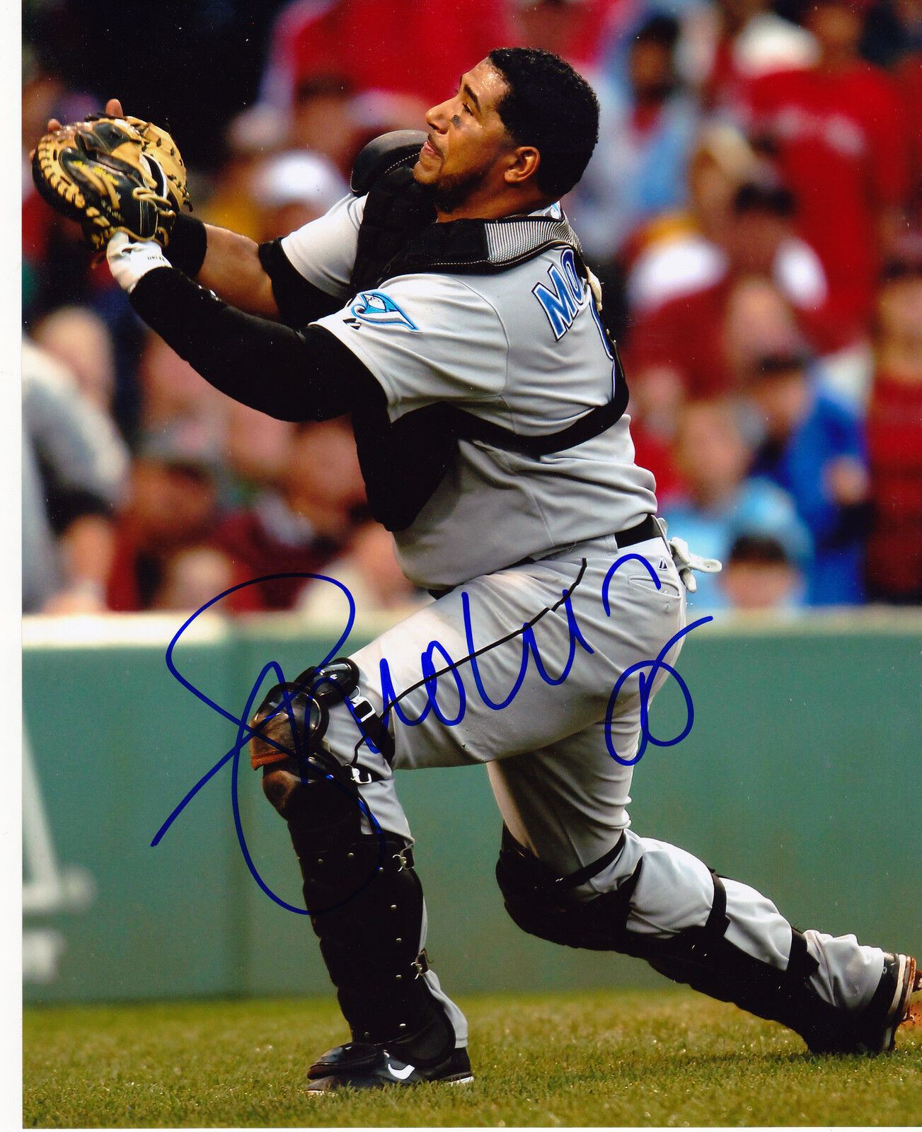 JOSE MOLINA TORONTO BLUE JAYS ACTION SIGNED 8x10