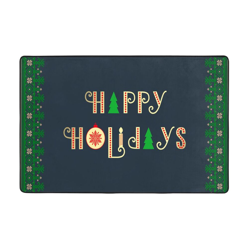 Christmas Happy Holidays Printed Flannel Fabric Area Rug