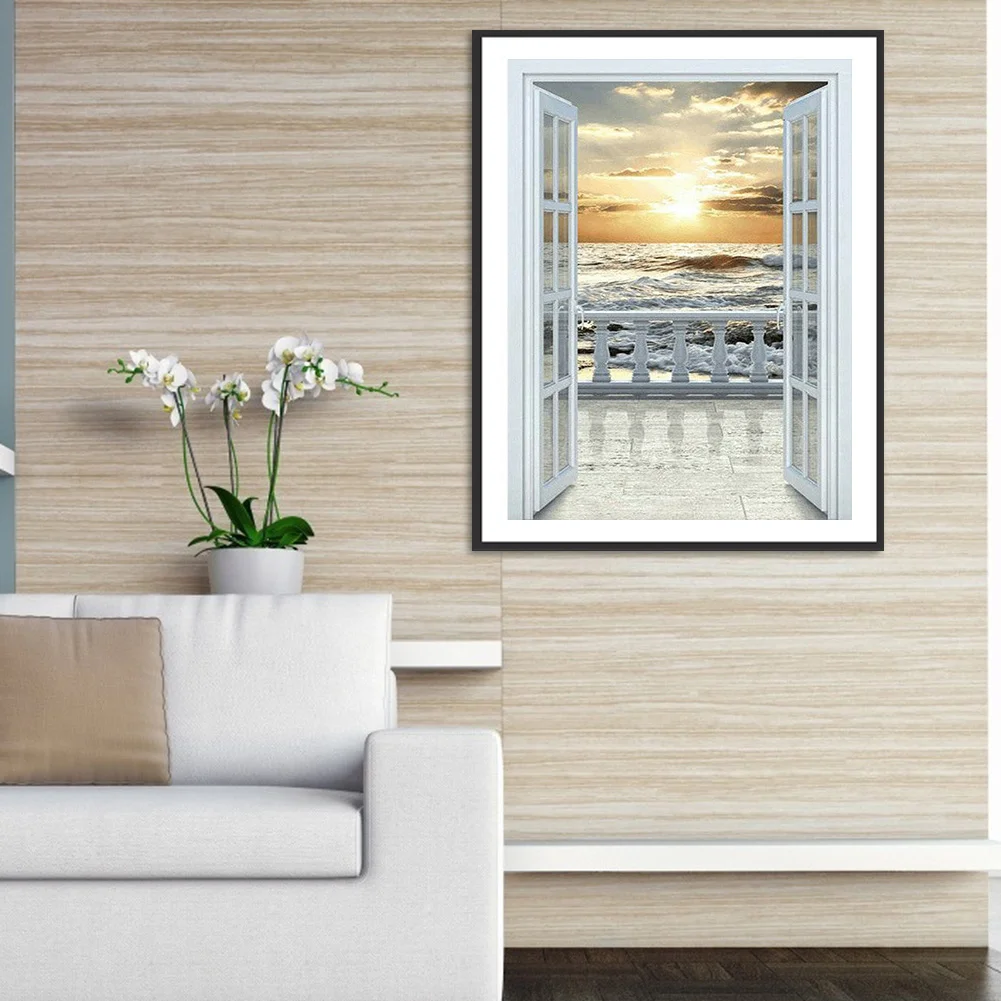 Full Square Drill Mosaic Poster 5D DIY Diamond Painting Beach Sunset Kit