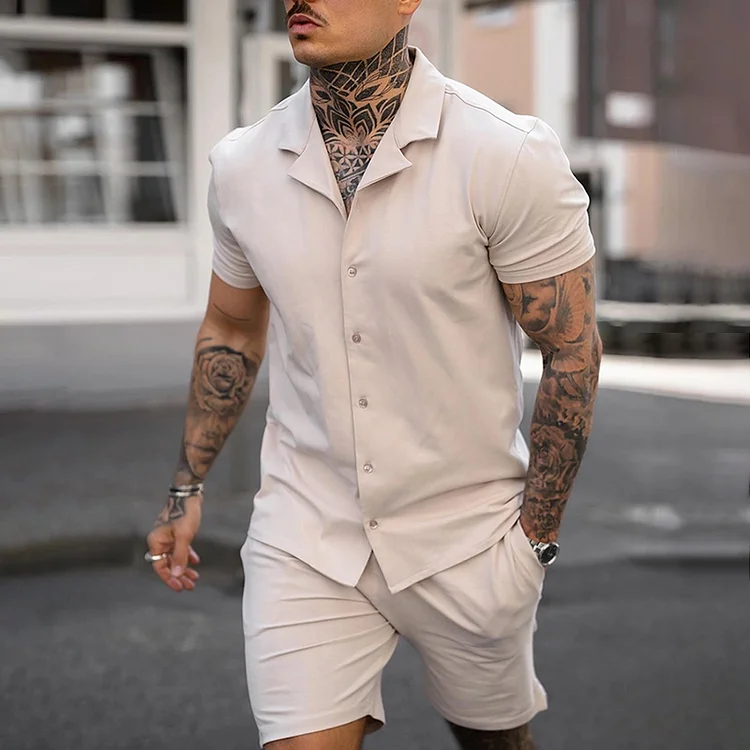 BrosWear Lapel Casual Shirt And Shorts Co-Ord