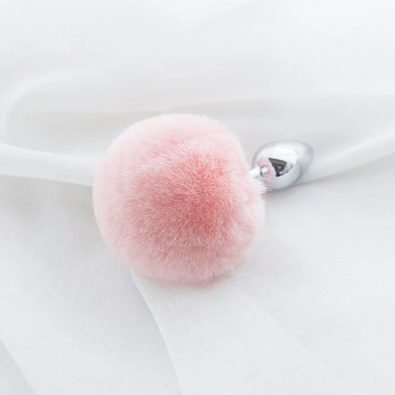 Pink tip white petplay Fox tail butt plug Mental Plush Anal Plug Stainless Steel Prostate BDSM Sex Toys For Women Couple