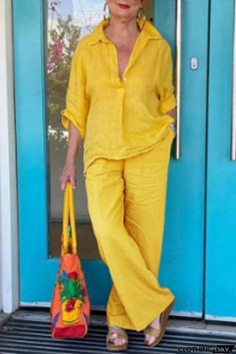 Casual Solid Solid Color V Neck Long Sleeve Two Pieces