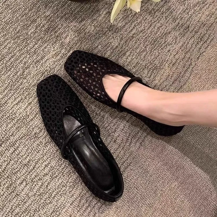 Yyvonne Head Hollow Breathable Weaving Single-Shoe Women 2025 Spring And Summer New Fashion Shallow Temperament Mary Shoes
