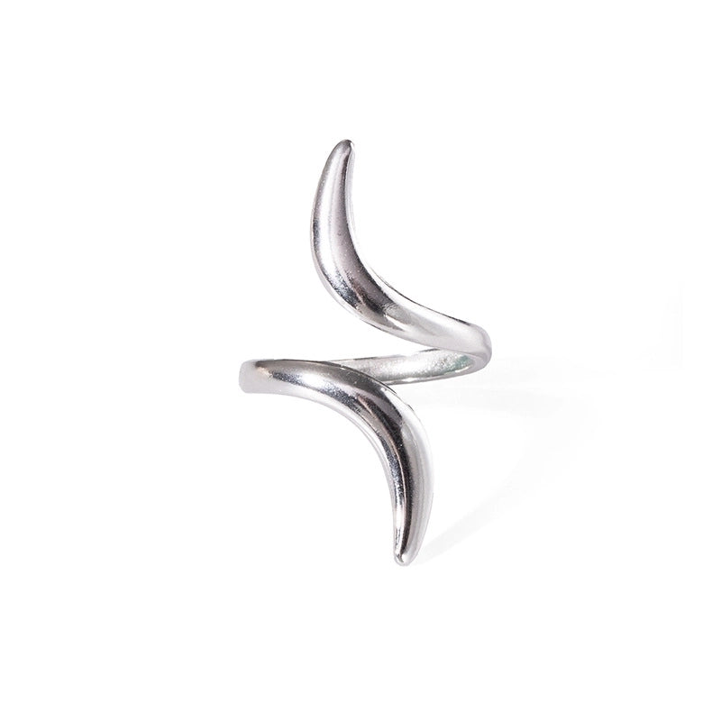 Retro Classic Style Geometric Leaf Snake Titanium Steel Plating Open Rings