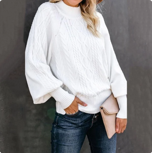 Women's Mid-neck Loose Long-sleeved Knitted Solid Color Sweater