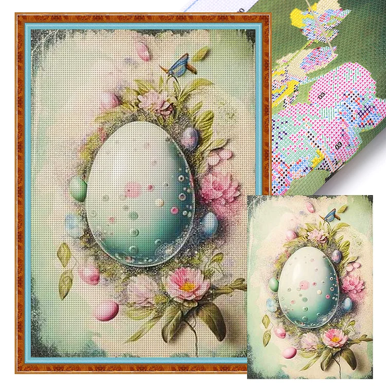Retro Poster-Flowers, Easter Eggs And Birds 11CT Stamped Cross Stitch 40*60CM