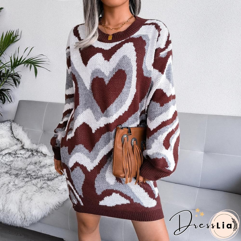 Heart Shape Color Block Knitting Dress