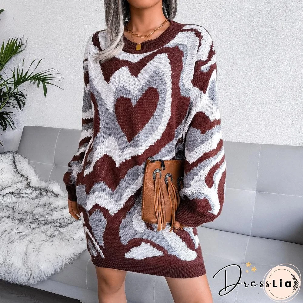 Heart Shape Color Block Knitting Dress