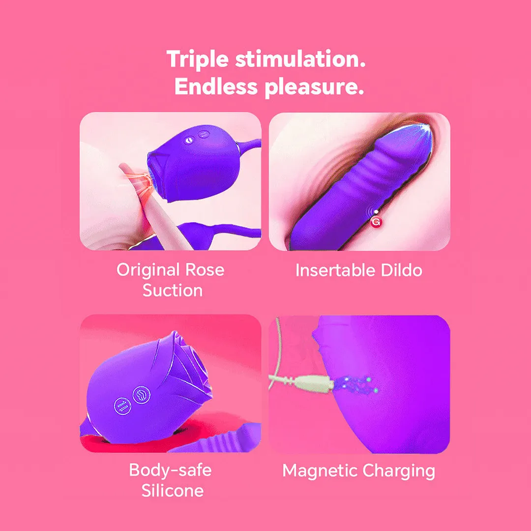 Upgraded Rose Clit Sucker & G-Spot Thrusting Vibrator
