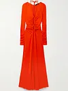 Halterneck Solid Color Long Sleeves Maxi Dress