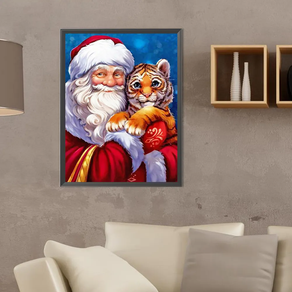 Diamond Painting - Full Round Drill - Santa and Tiger(Canvas|30*40cm)