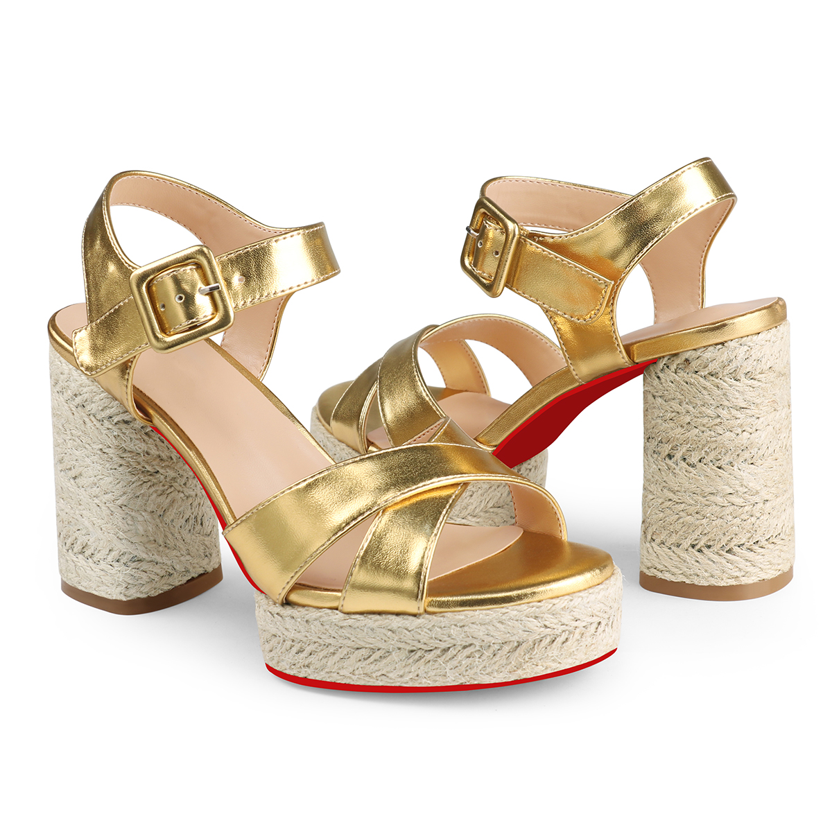 95mm Espadrille Platform High Heels for Women Ankle Strap Chunky Red Bottom Sandals-MERUMOTE