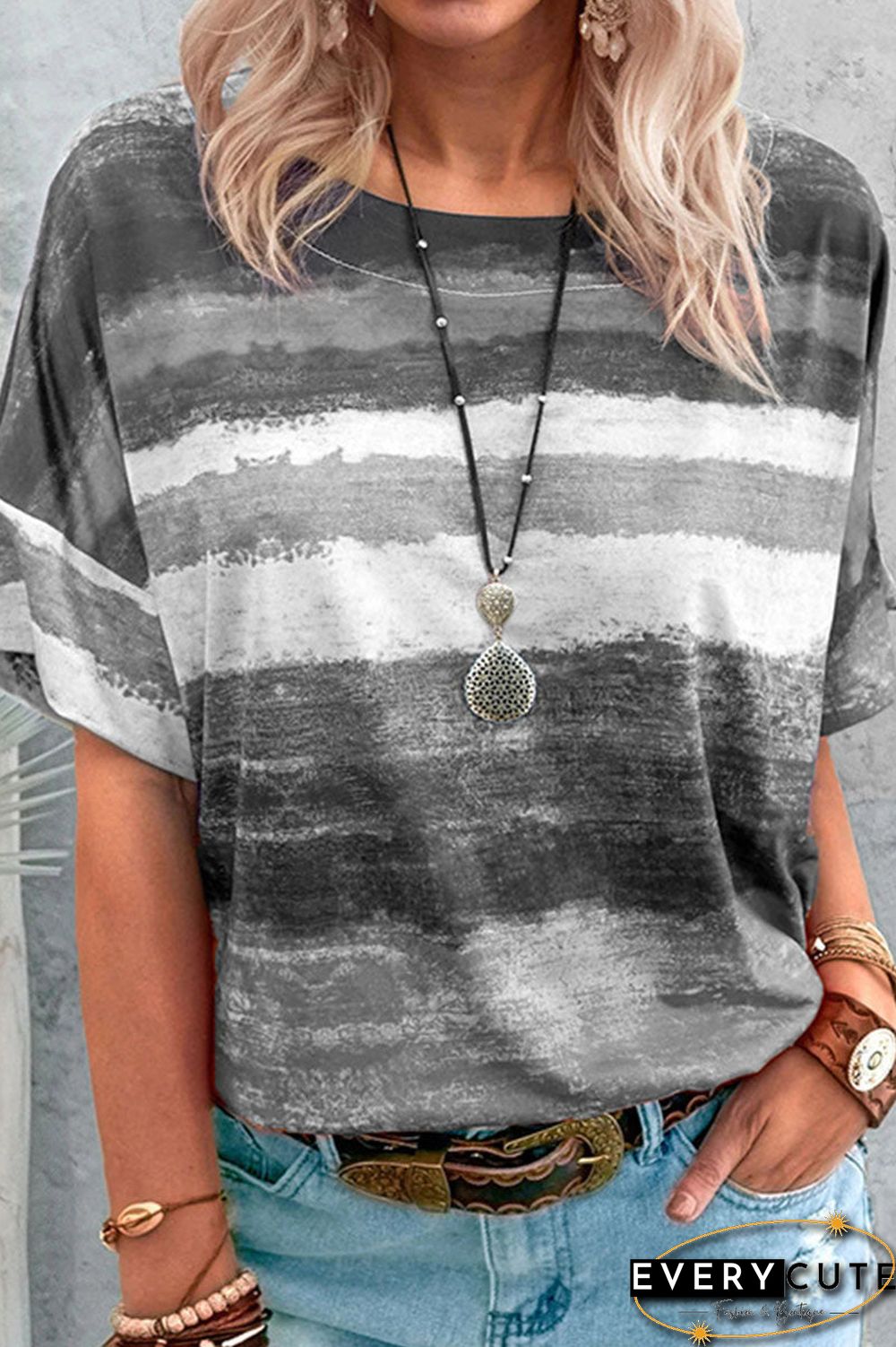 Fashion Gradual Change O Neck T-Shirts(7 Colors)