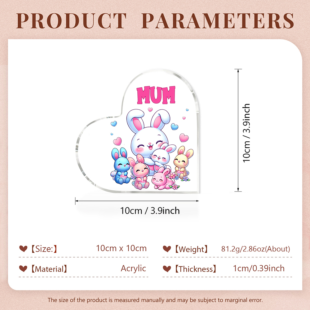 Personalised Text Acrylic Heart Keepsake Custom 5 Names Ornament Bunny Family Gifts For Mother/Grandma-Jessemade AU