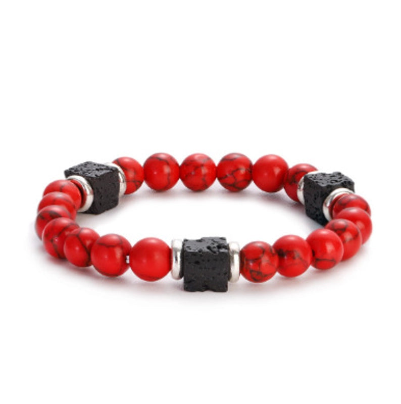 New Lava Cube Volcanic Stone Bracelet Men’s Colorful Marble Glass Beads Retro Bracelet