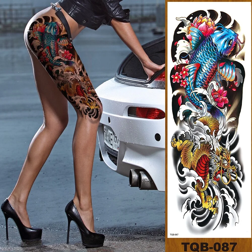Full Flower Arm Temporary Tattoo Sticker Man Woman Girl Body Sexy Fake Tatoo Pterodactyl Bodhisattva Monkey King Phoenix Nirvana