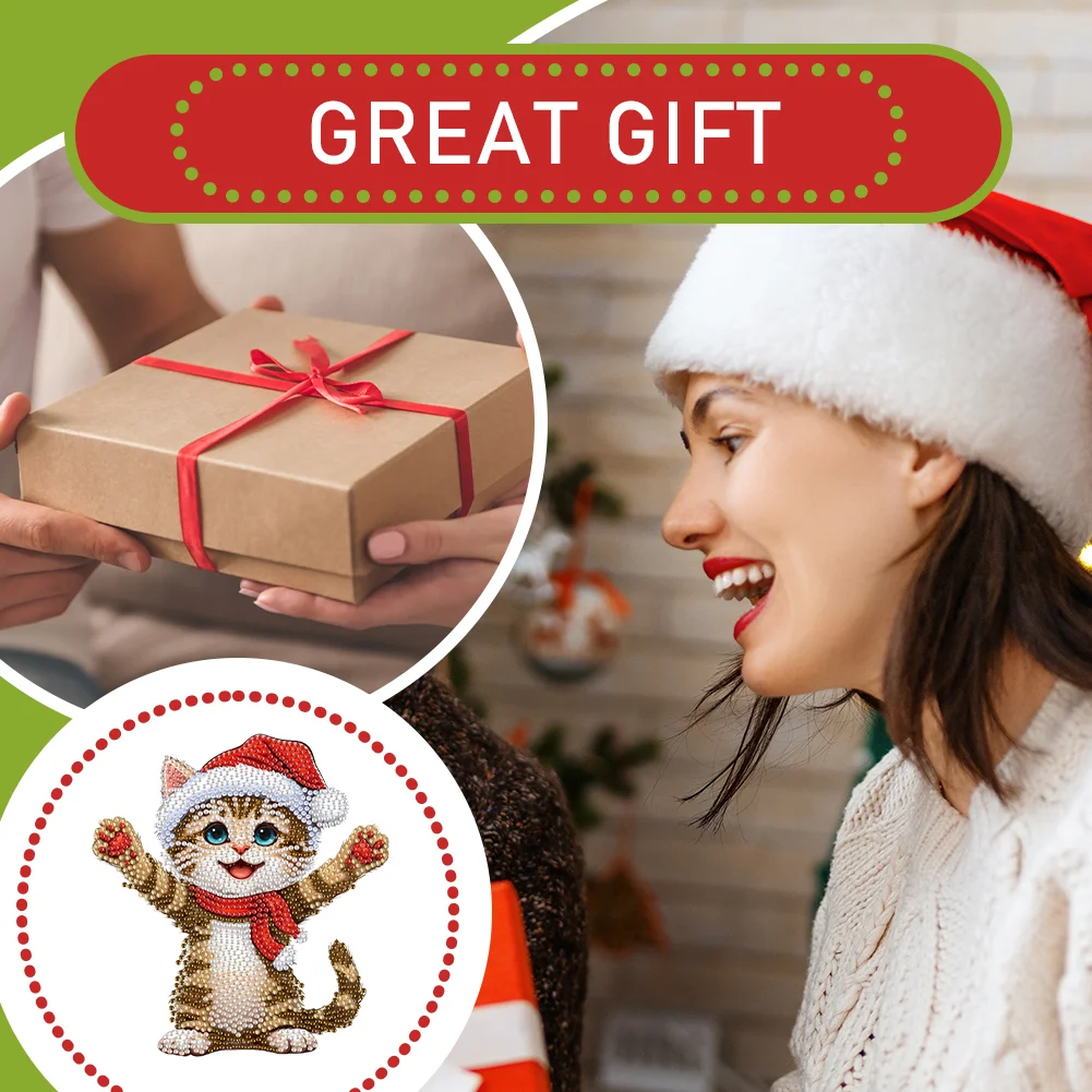 Xmas Acrylic Shaking Head 5D DIY Diamond Art Tabletop Decorations for Home (Cat)