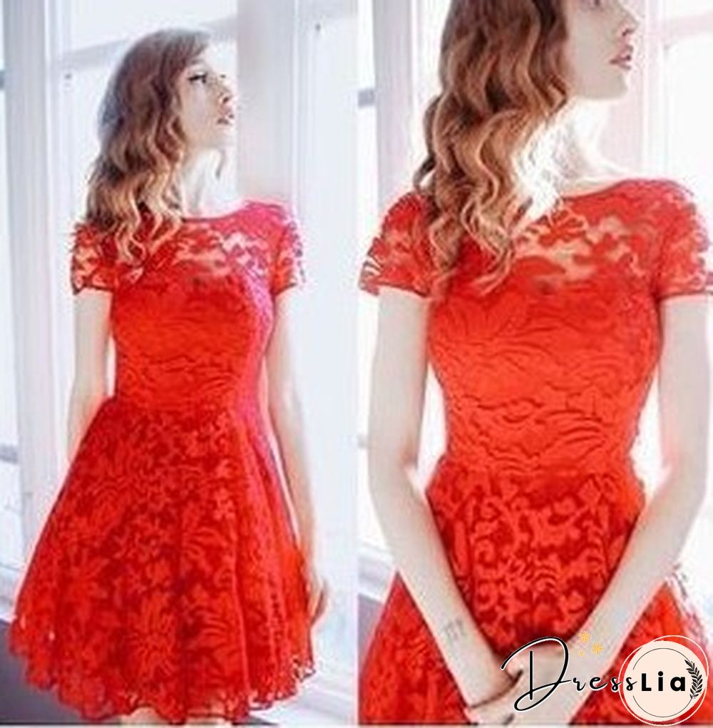 5XL Plus Size Dress Fashion Women Elegant Sweet Hallow Out Lace Dress Sexy Party Princess Slim Summer Dresses Vestidos Red Blue