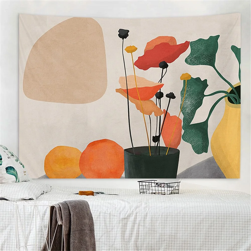 Nigikala Warm Color Plant Playing Yarn Ball Cat Print Tapestry Wall Aesthetic Tapestry Wall Tapestry Christmas Tree Wall Decor