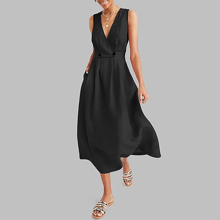 Casual Sleeveless Solid Color Dress