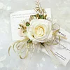 10PCS Wedding Catering Bridal Groom Guests Champagne Red Corsage Wrist Artificial Flower Bouquets