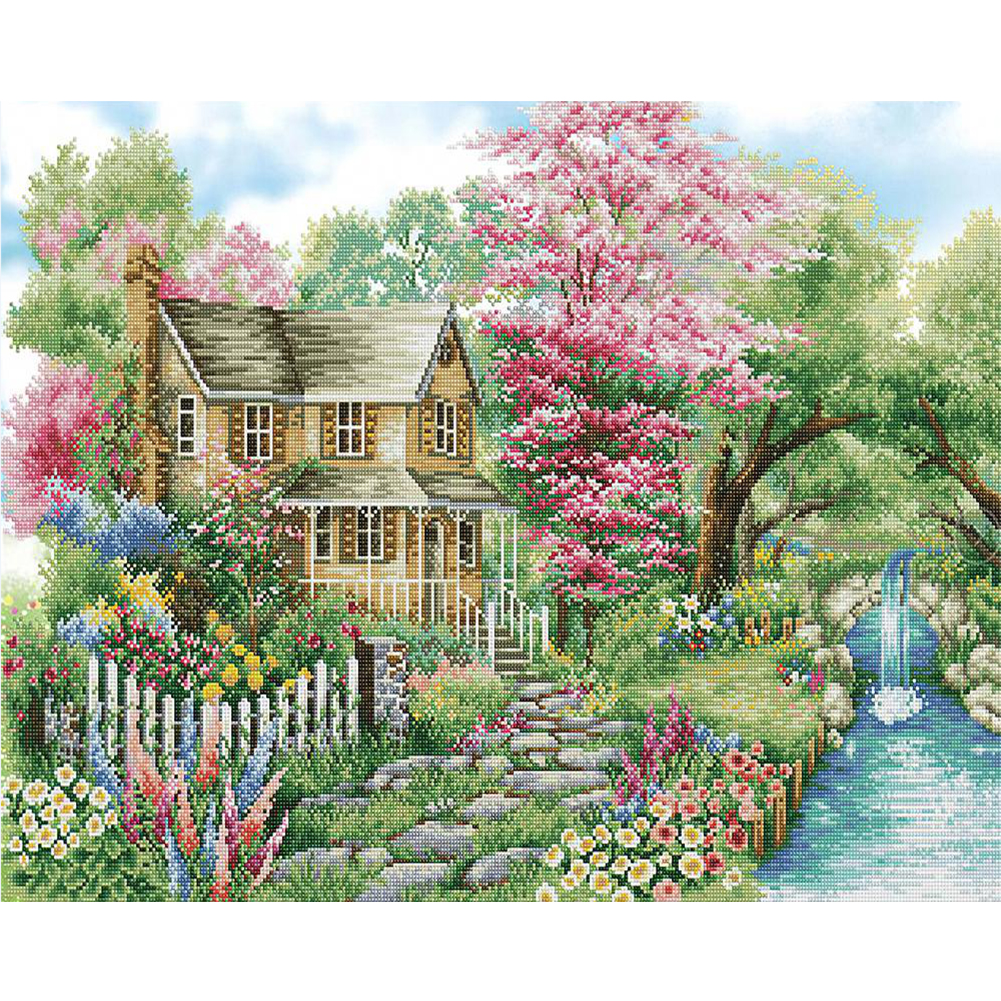 

Mountain Villa - 11CT Stamped Cross Stitch - 40*50CM, 501 Original