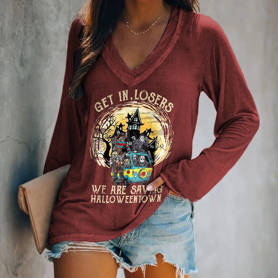 Get In, Losers Printed Halloween Long Sleeve T-shirt