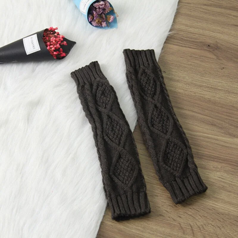 Arm Warmers Women Plaid Twist Knitting Solid Simple Warm Winter Half-fingered Finger-less Womens Mitts Leisure All-match Trendy
