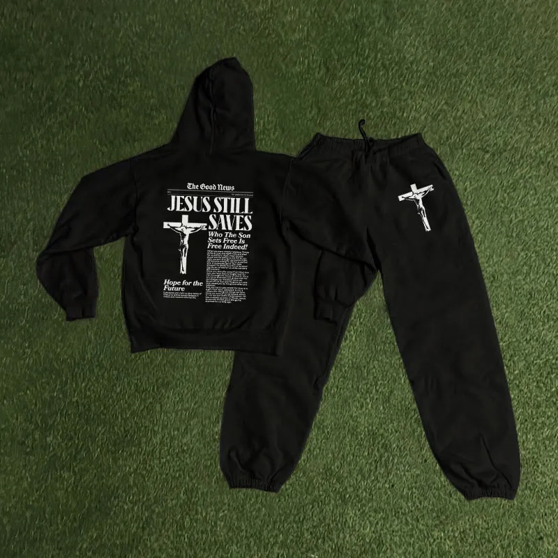 Men's God With Us Graphic Hoodie & Sweatpants Tracksuit Set - SOPULA
