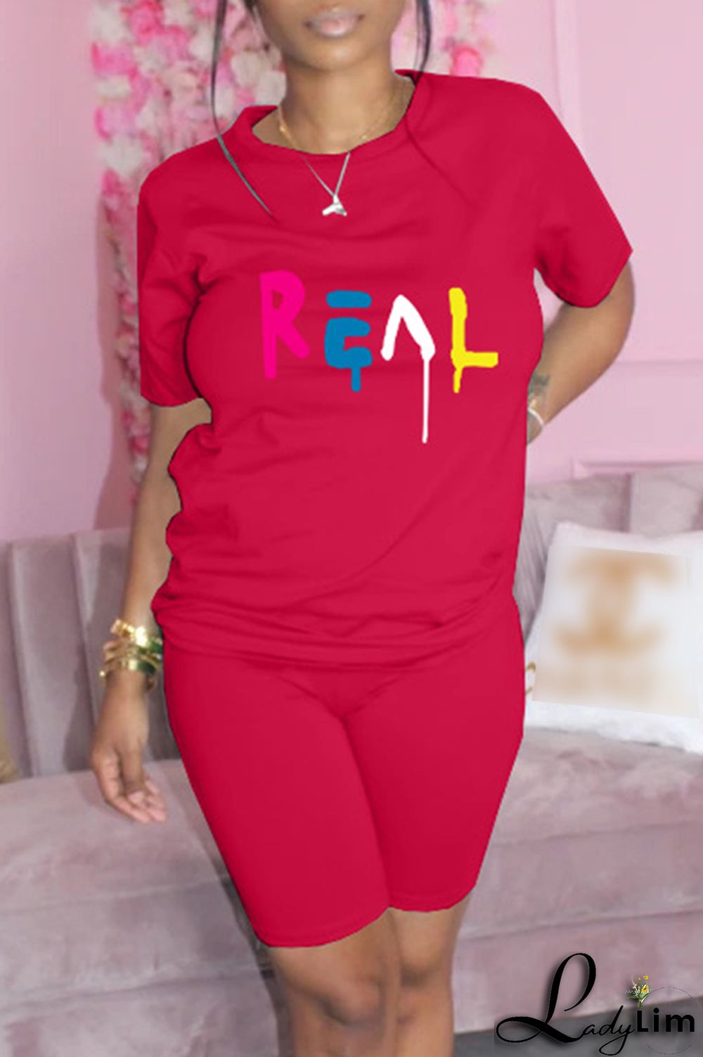 Yellow Fashion Casual Print Basic O Neck Short Sleeve Two Pieces