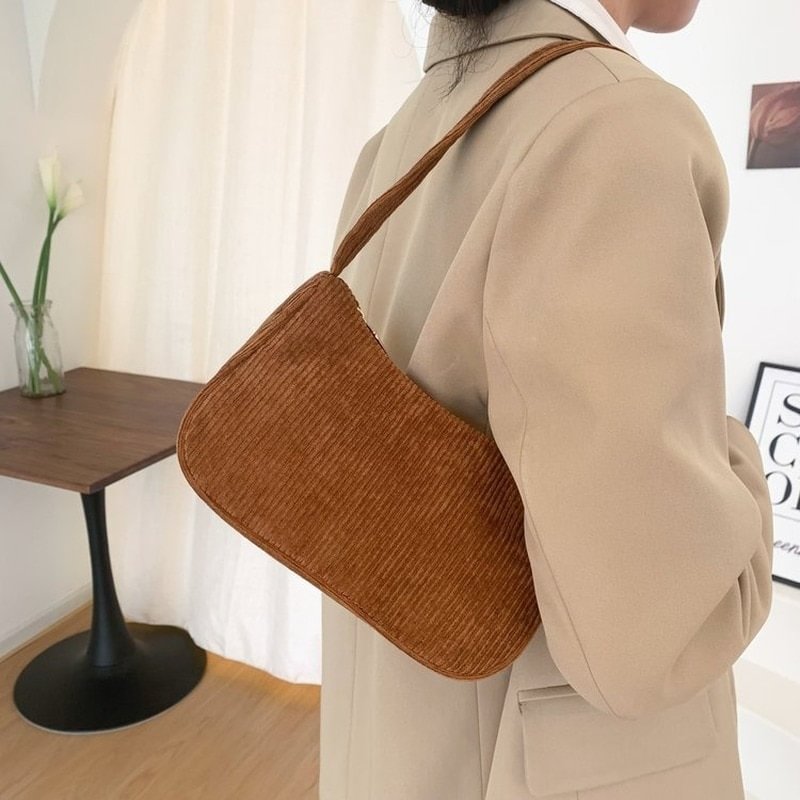 Winter Corduroy Underarm Bag Casual Women Shoulder Bags Travel Armpit Shopping Pouch Phone Pouch Zipper Female Handbag Clutch US Mall Lifes