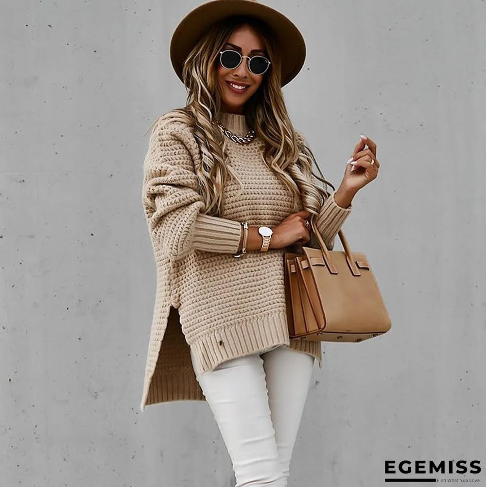 Autumn and Winter New Semi-high Collar Loose Solid Color Long-sleeved Sweater Women | EGEMISS