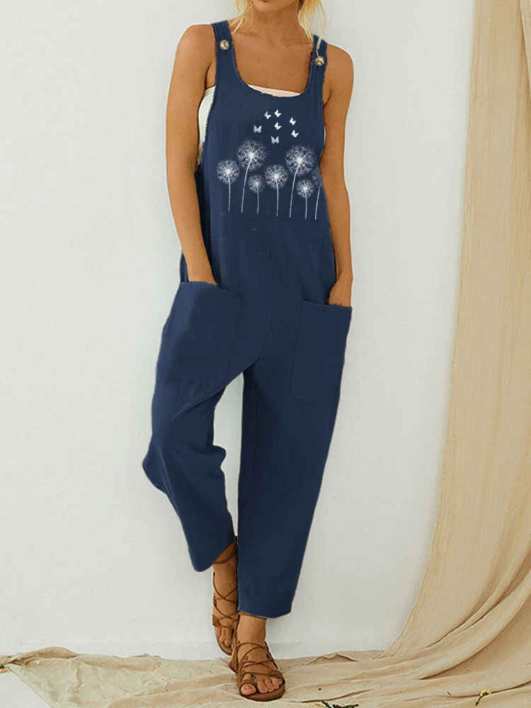 Pockets  Printed Cotton Blended   Casual  Jumpsuit