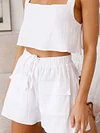 Solid Color Vest Top+Short Pants Suits