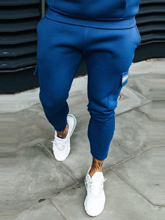 Men's Blue Side Pocket Detail Casual Pants