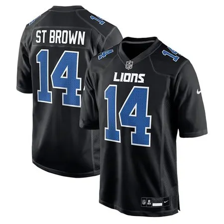 Men's Detroit Lions #14 Amon-Ra St. Brown  Carbon Black Fashion Game Jersey