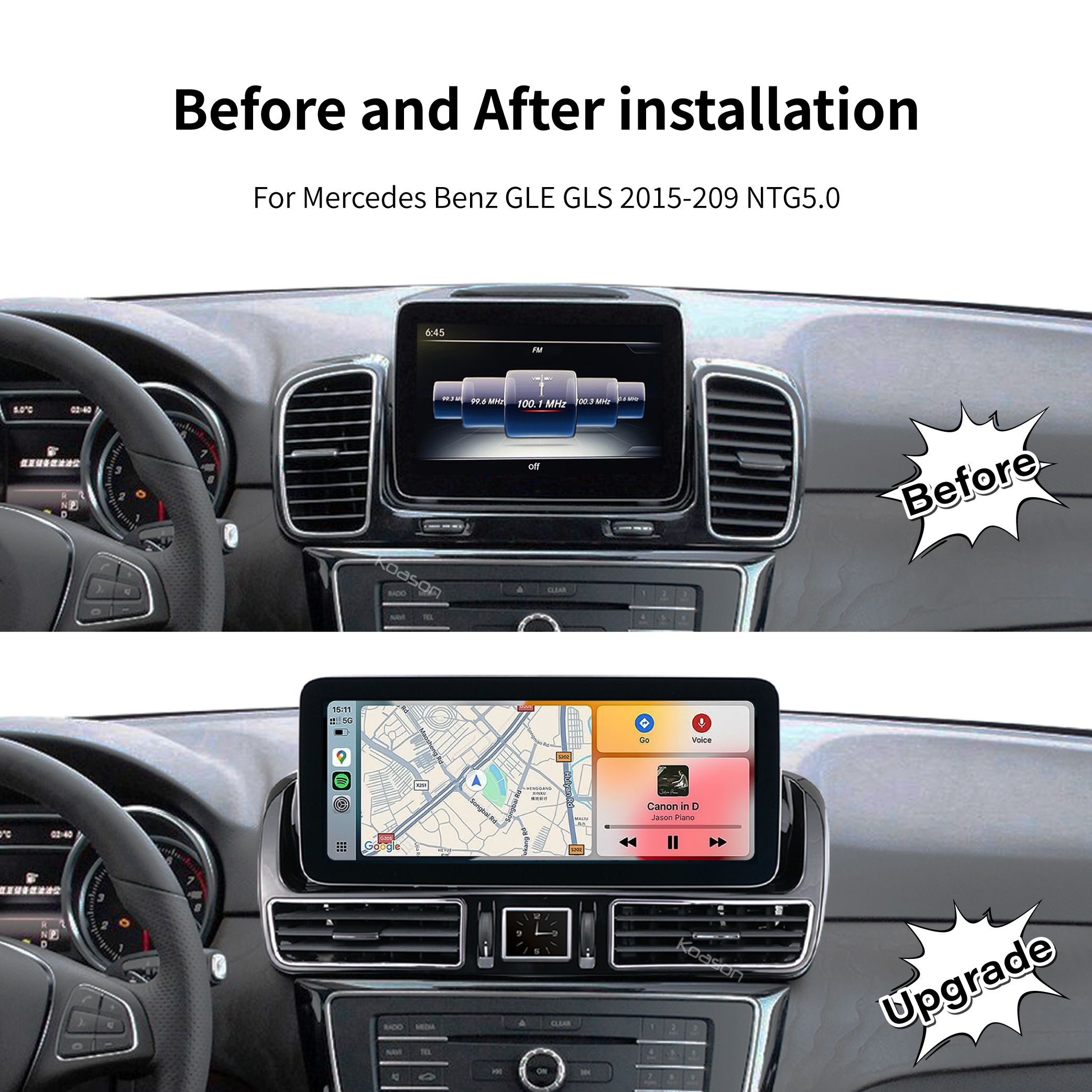 KOASON Linux Apple CarPlay Android Auto TouchScreen Original Retrofit Upgrade Monitor for Mercedes Benz GLE GLS 2015-2019