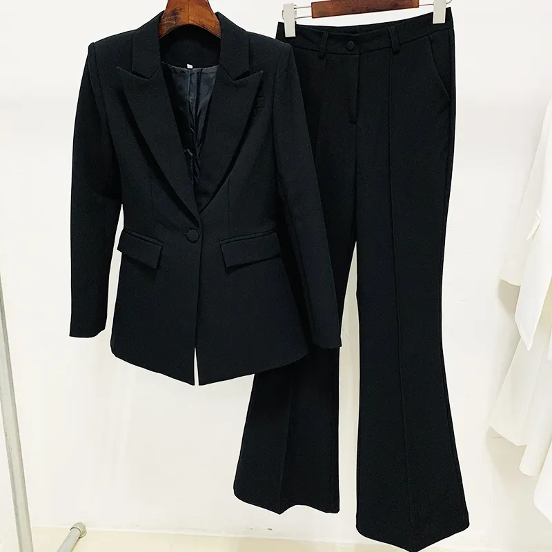 Nigikala Nigikala Star Professional Fashion Fashion A Buckle Button Long Suit + Horn Pants Set Two Sets