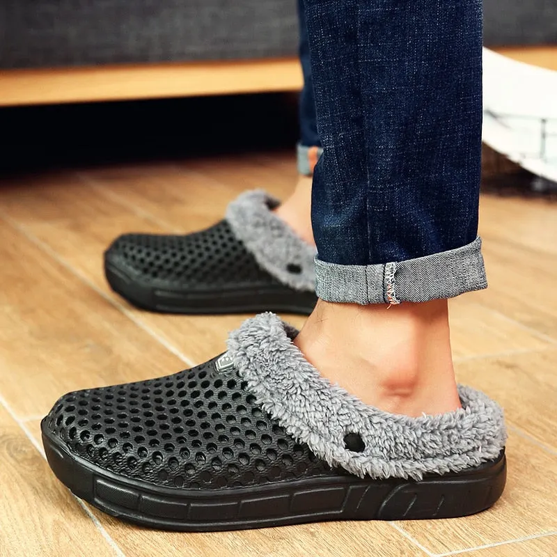 Men and Women Winter Slippers Fur Slippers Warm Fuzzy Plush Garden Clogs Mules Slippers Home Indoor Couple House Floor Slippers