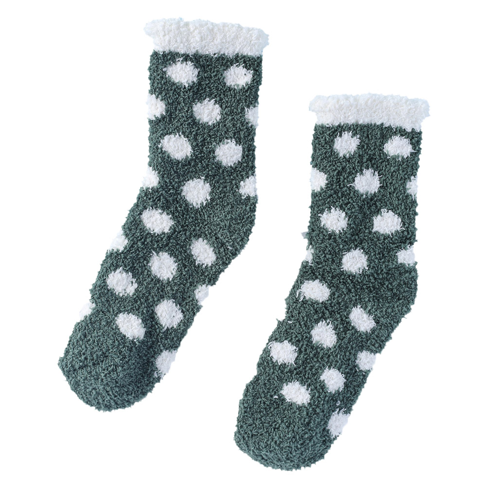 

Winter Coral Fleece Socks Women Warm Floor Plush Sleeping Calf Spot Socks, Green, 501 Original