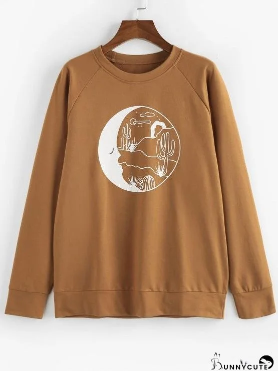 Desert Moon Print Raglan Sleeve Sweatshirt