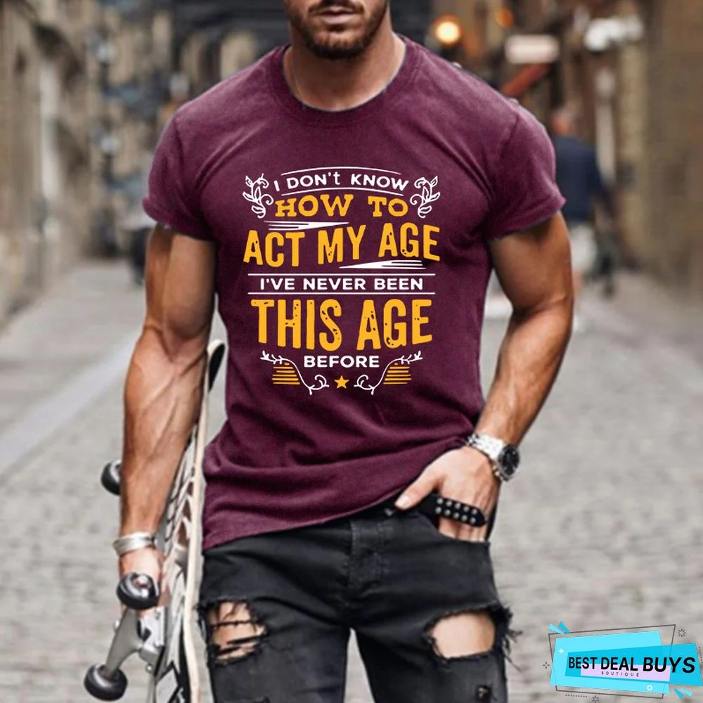 Letter Print European and American Fashion Slim Man's T-Shirt with Round Collar