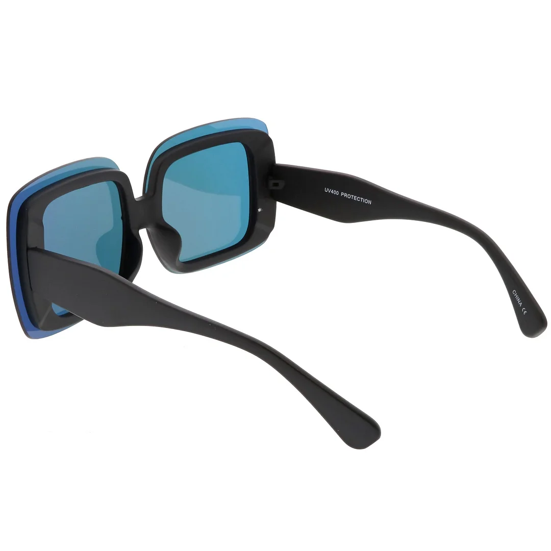 Bold Rimless Square glasses Chunky Arms Color Mirror Lens 71mm