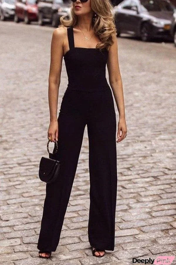 Straight Mid-waist Open Back Jumpsuit
