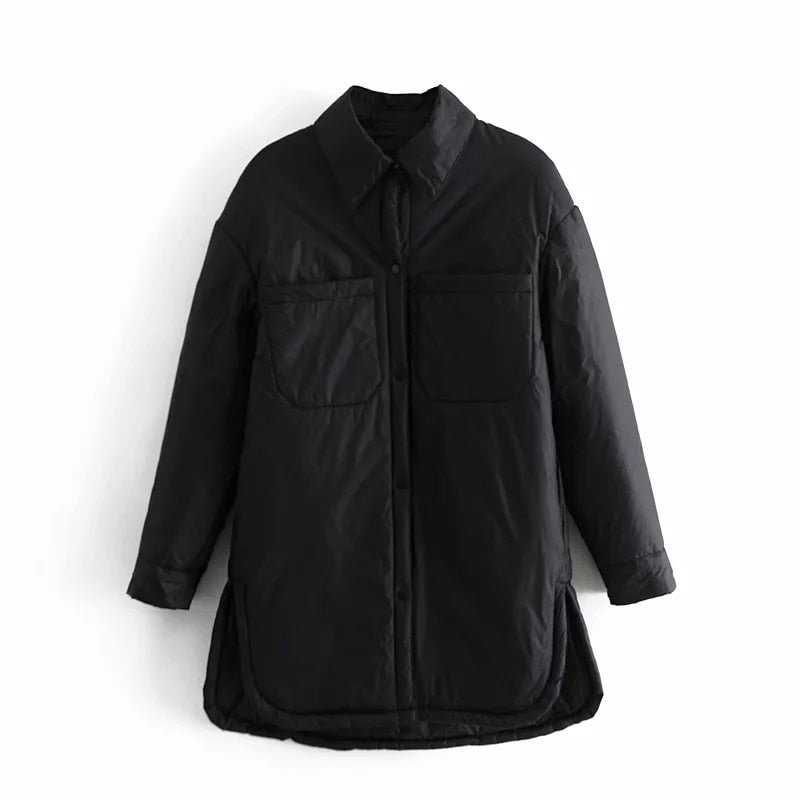 Jackets Women's Parkas Coats Mujer Oversize Long Coat Long Sleeves Black Loose Overcoats Vintage Overshirts Turn Down Collar TRF