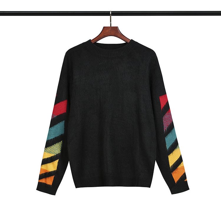 Off White Sweater Mohair Black Men's and Women's Same Knitted Sweater
