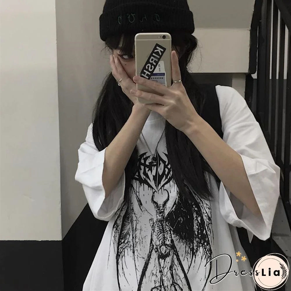 Gothic T Shirt Couple Clothes Skeleton Graphic Tshirt For Woman Crew Neck Tops Short Sleeve Tee Anime Harajuku Clothing