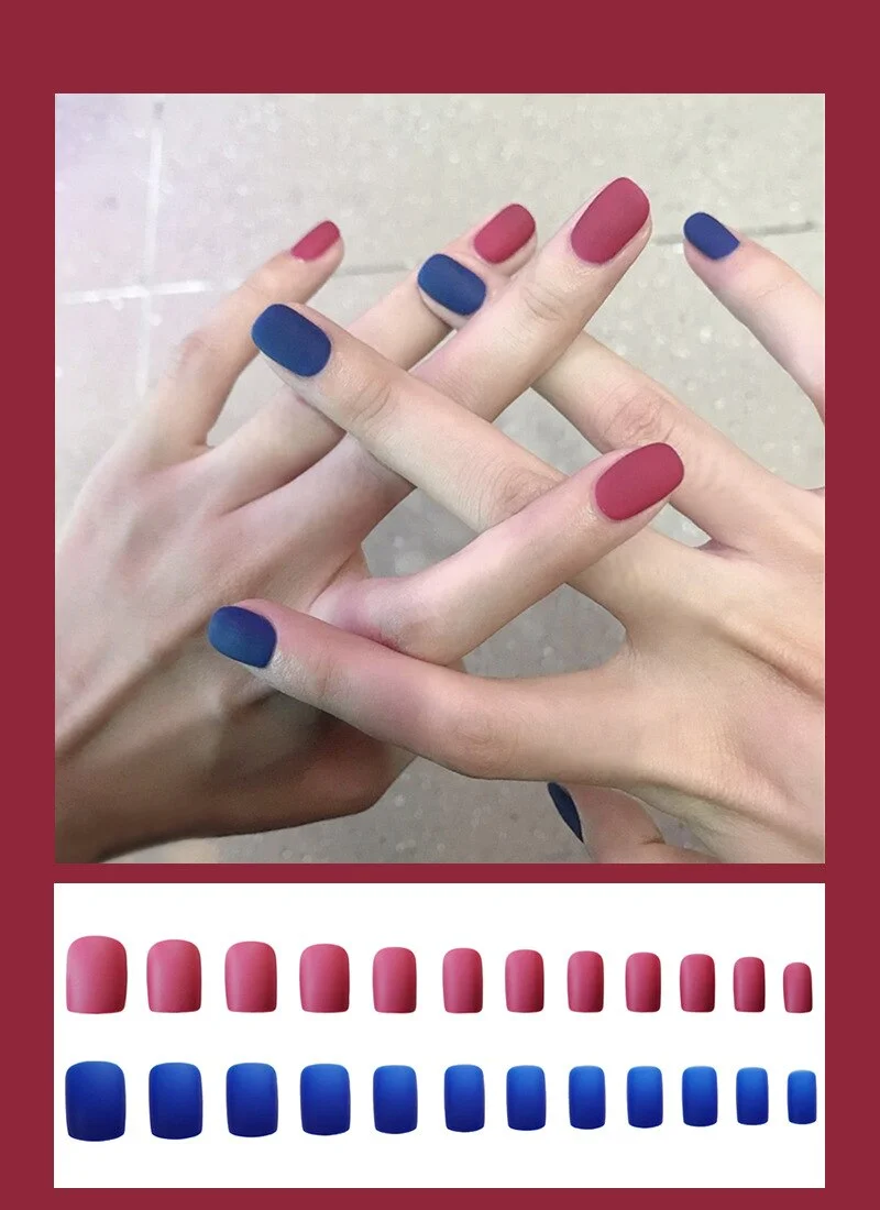 24pcs Dark Coffee Fake Nails Orange And Yellow Two-tone Matte Polish False Nail Patch Round Ballet Nail Tips Glue Wear Manicure-Nail Inspo