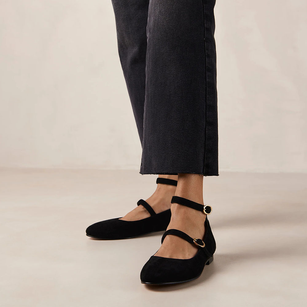 Black Round Toe Flat Buckle Strappy Mary Jane Shoes for Women Nicepairs