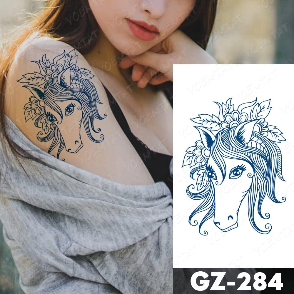 Sdrawing Juice Lasting Ink Waterproof Temporary Tattoo Sticker Genipin Herbal Tatoo Women Body Art Fake Tatto Snake Flower